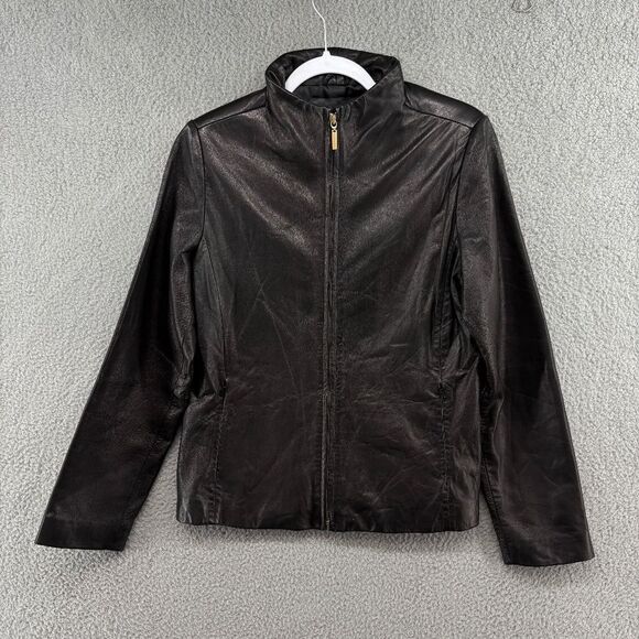 Vintage Leather Jacket Stone Mountain Mod Moto Genuine Leather Minimalist - Picture 1 of 12